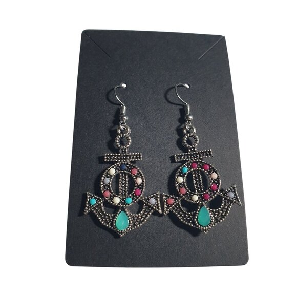 Anchor Nautical Dangling Earrings Women Beach Core Vacation Bali Boat Vacation - Picture 4 of 5